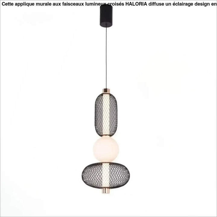 Suspension luminaire vakos lampe suspendue moderne avec design en maille noire et éléments en verre dépoli