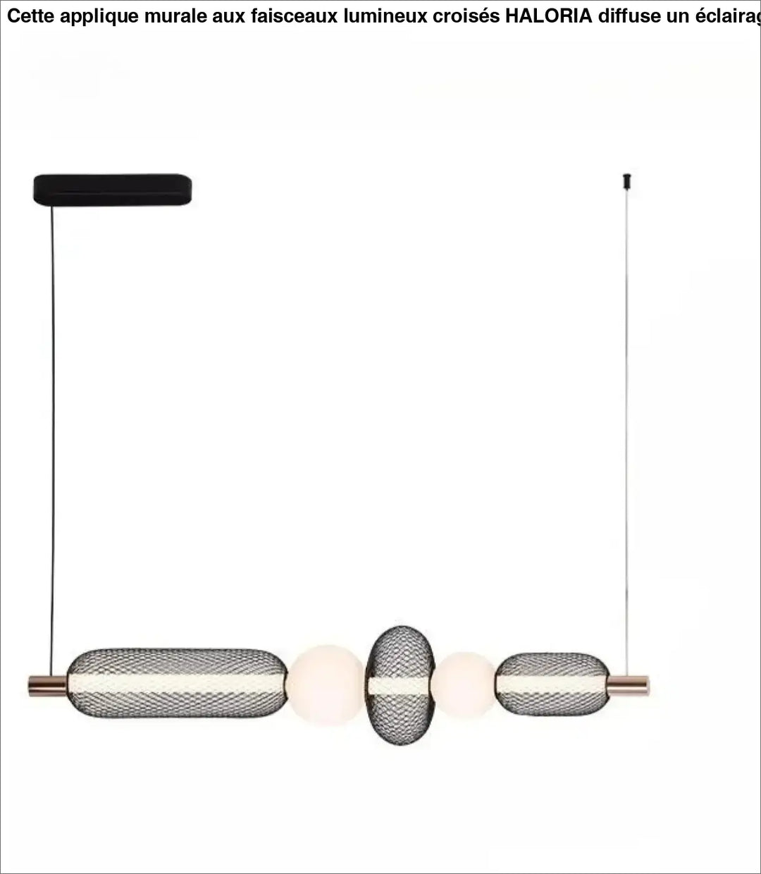 Suspension luminaire vak o lampes suspendues avec support noir rectangle et abat-jours métalliques ovales et sphériques