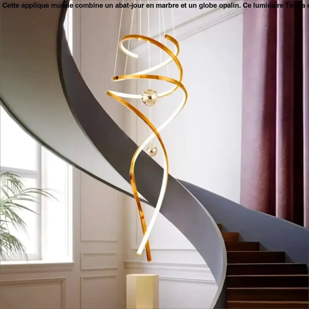 Suspension Spirale LED Dorée Design Pour Plafond Haut