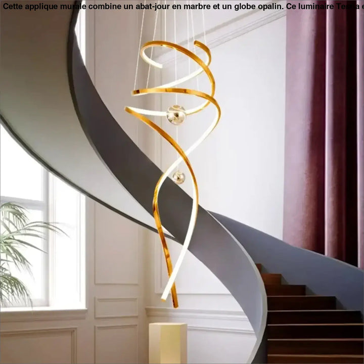 Suspension Spirale LED Dorée Design Pour Plafond Haut