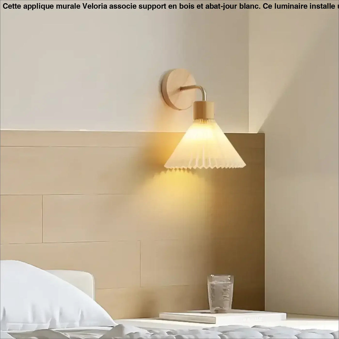 Applique Murale Avec Support En Bois Et Abat-Jour Blanc