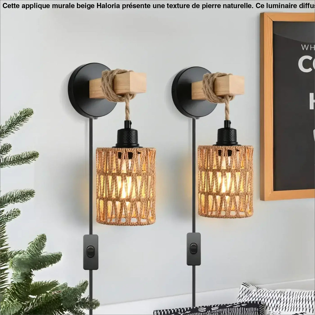 Applique Murale En Corde Tressée Style Bohème Noir Et Beige

