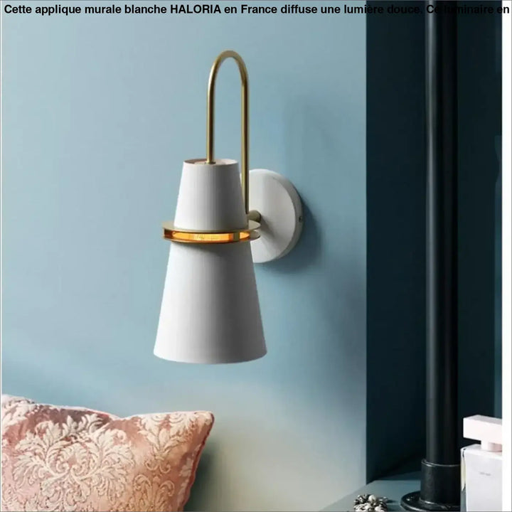 Applique murale blanche conique avec bras en laiton pour murale blanche chambre haloria