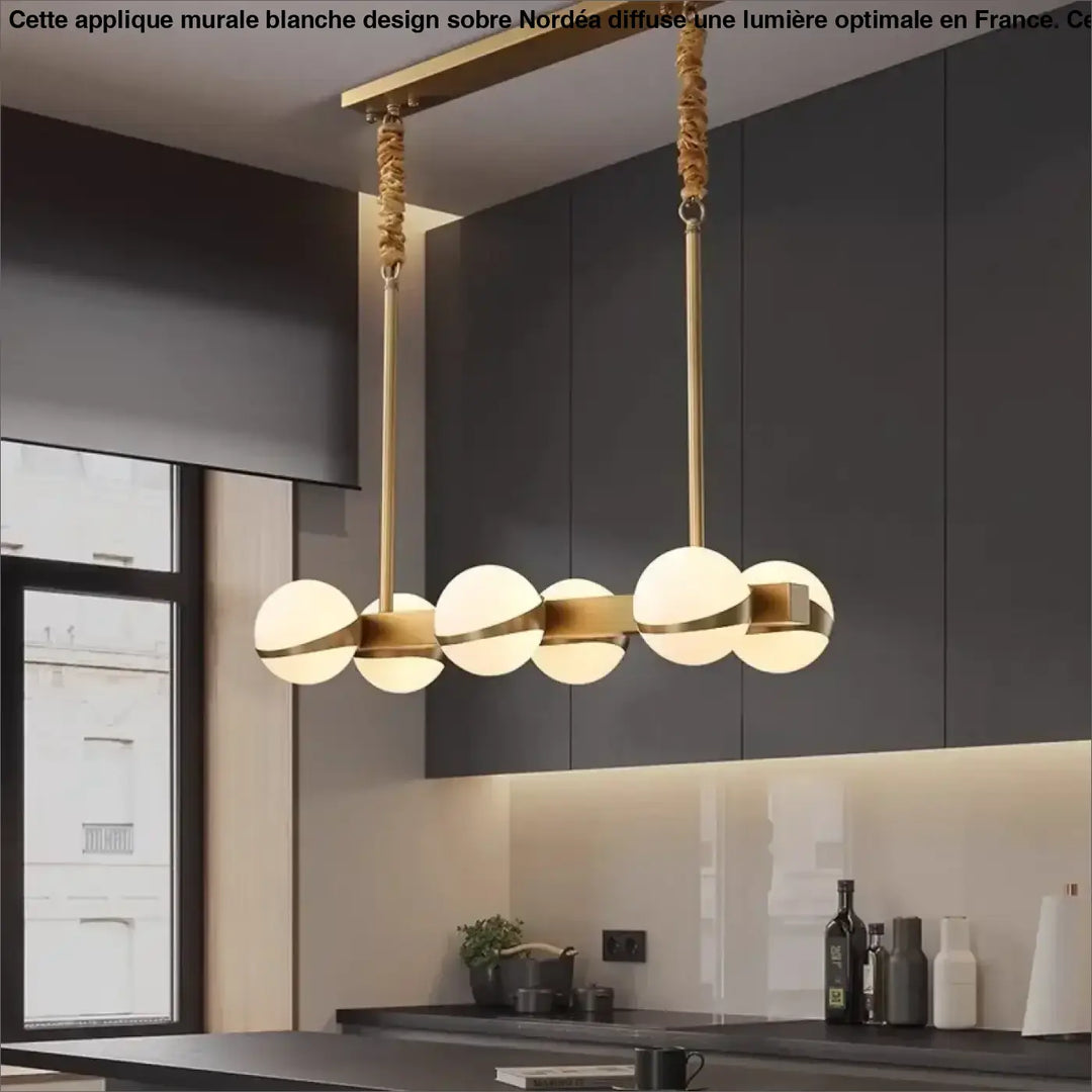 Luminaire suspendu design linéaire doré et corde style moderne