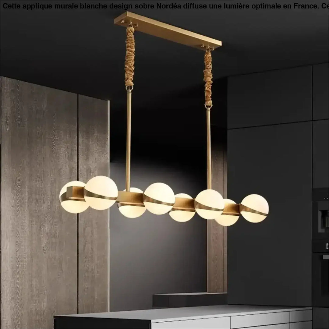 Luminaire suspendu design linéaire doré et corde style moderne