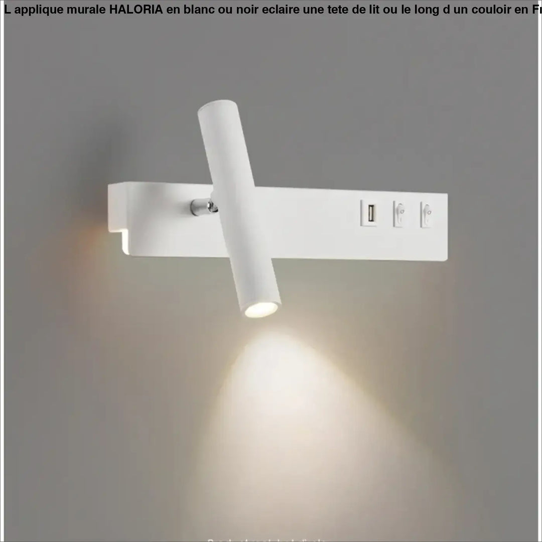 Applique murale blanche haloria avec spot ajustable et ports usb intégrés pour tête de lit