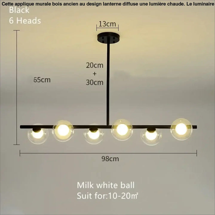 Suspension luminaire minimaliste noir et verre opalin chic
