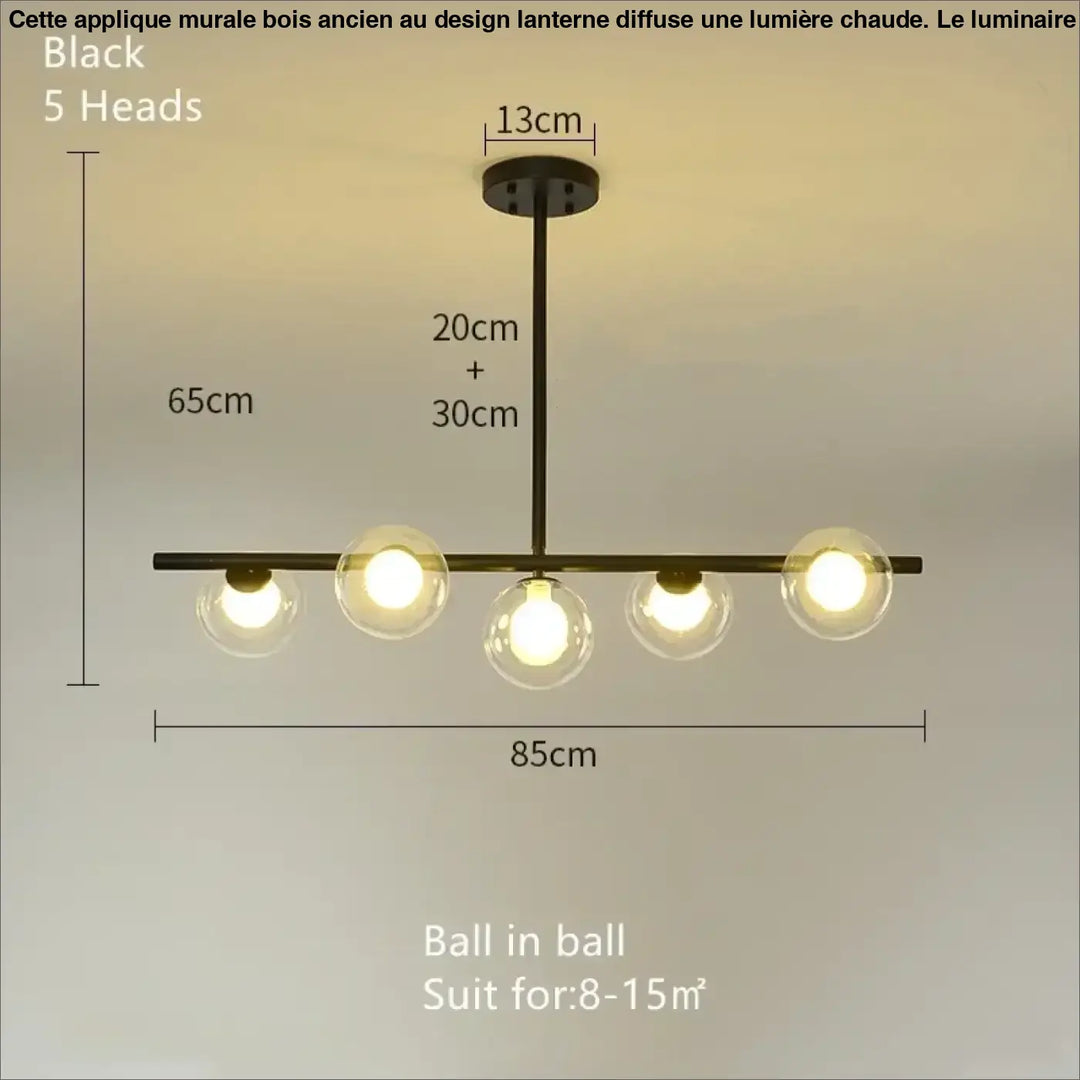 Suspension luminaire minimaliste noir et verre opalin chic