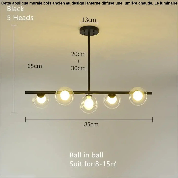 Suspension luminaire minimaliste noir et verre opalin chic