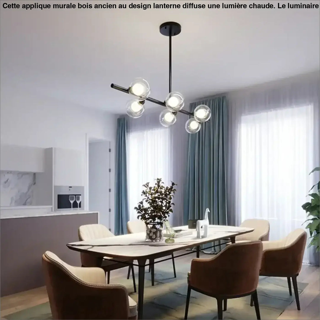 Suspension luminaire minimaliste noir et verre opalin chic