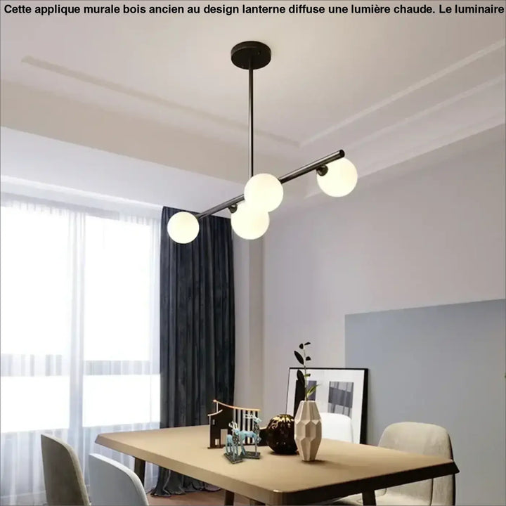 Suspension luminaire minimaliste noir et verre opalin chic