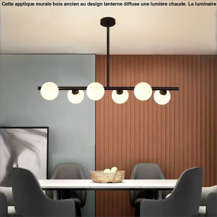 Suspension luminaire minimaliste noir et verre opalin chic