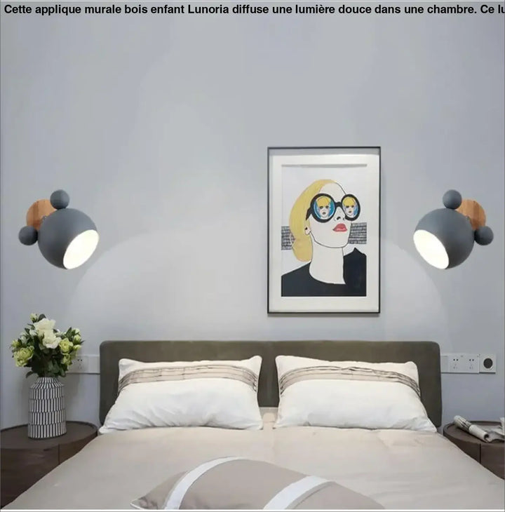 Applique Murale Bois Enfant Aluminium Visage Oreilles