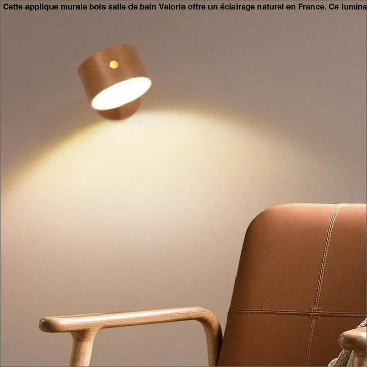 Applique murale bois cylindre chaud avec finition en bois et accent circulaire pour salle de bain veloria