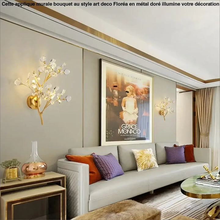 Applique Murale Bouquet De Fleur Doré Au Style Art Déco Élégant