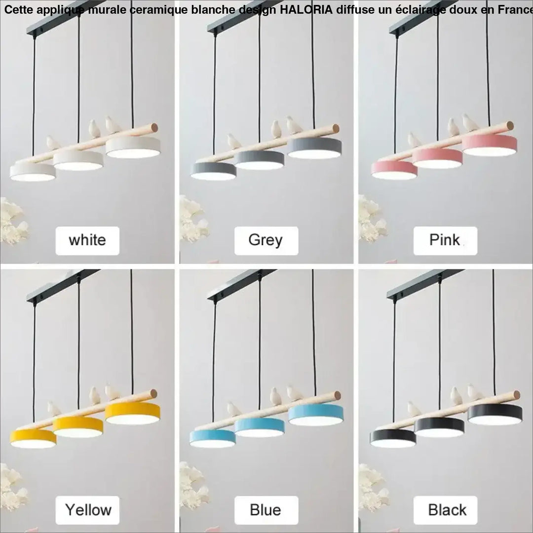 Suspension design scandinave avec oiseaux bois coloré