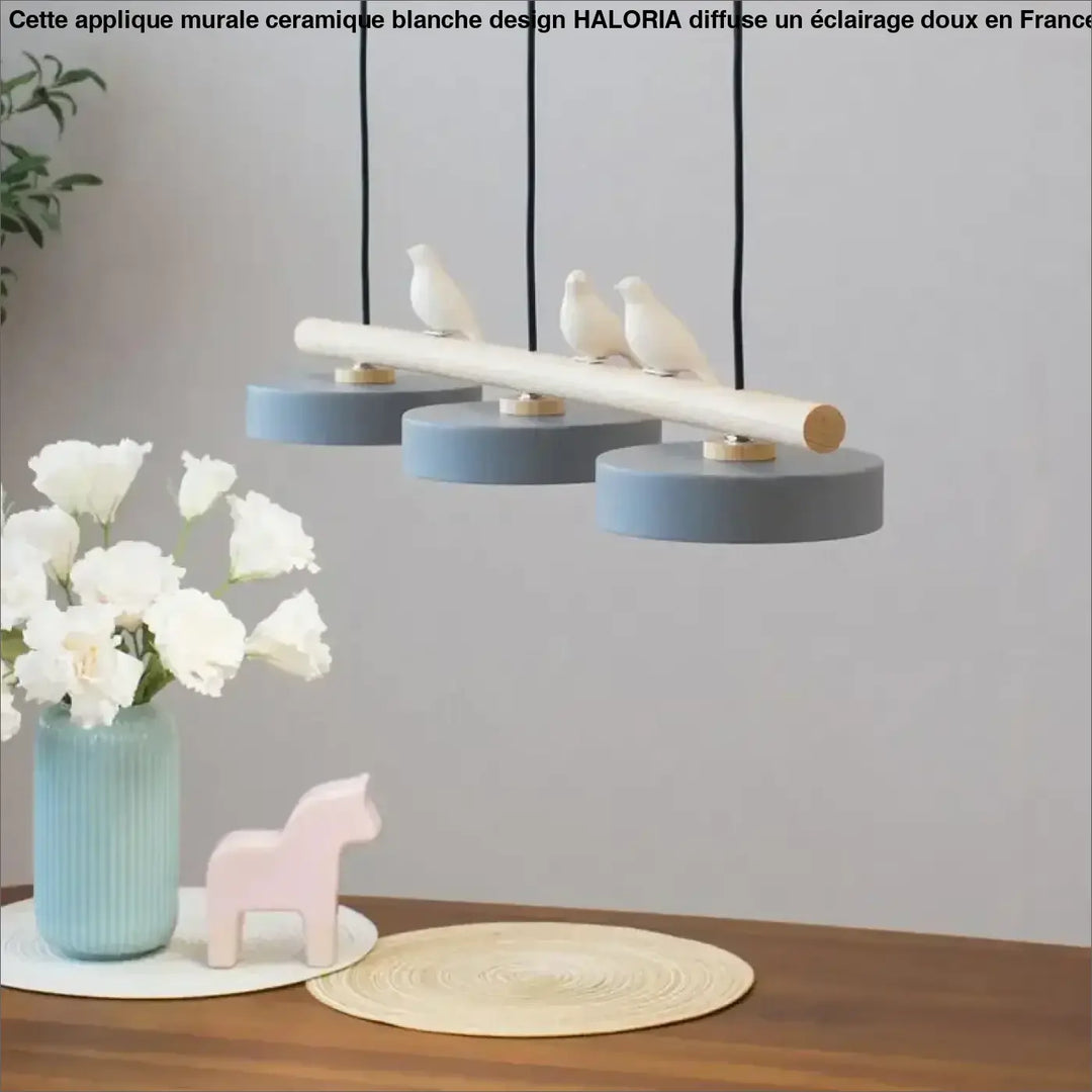 Suspension design scandinave avec oiseaux bois coloré