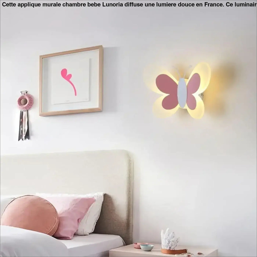 Applique murale chambre bébé lunoria en forme de papillon doux rose et blanc avec ailes lumineuses murale chambre
