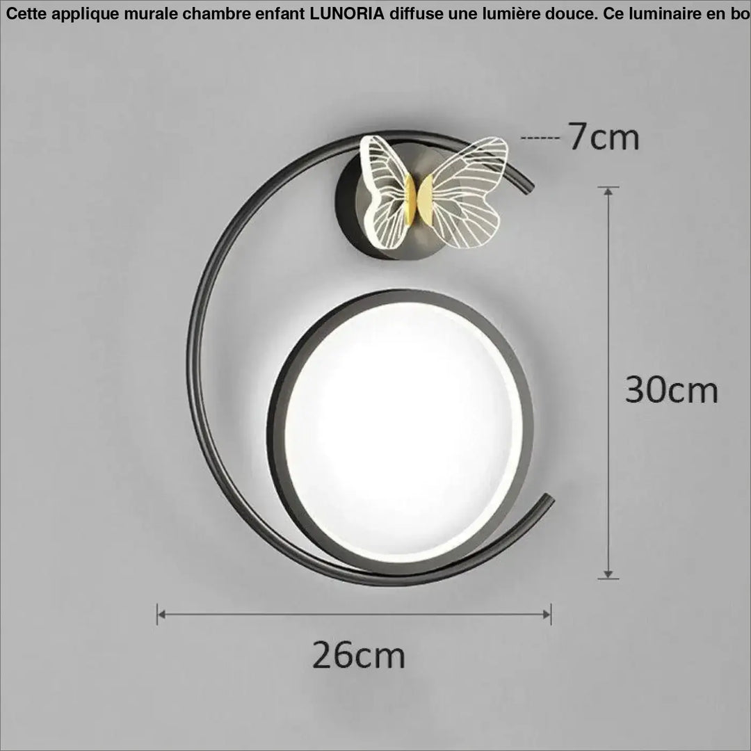 Applique murale chambre lune noire avec papillon blanc pour décoration murale chambre enfant lunoria