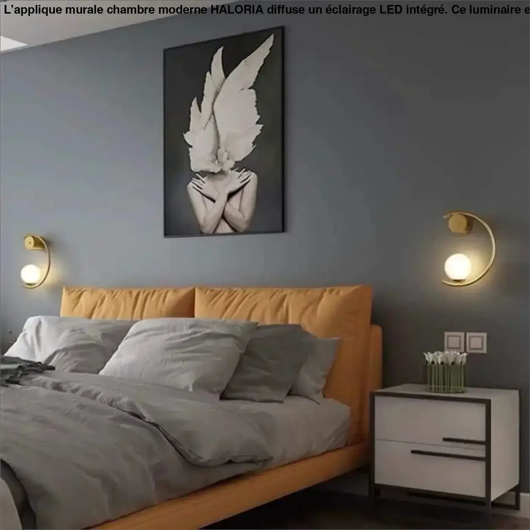 Applique murale dorée en forme de croissant avec ampoule chaude pour murale chambre moderne haloria