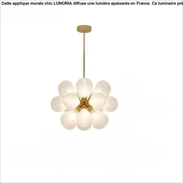 Suspension luminaire anthya doré avec effet floral en verre soufflé et globes en verre dépoli en forme de fleur