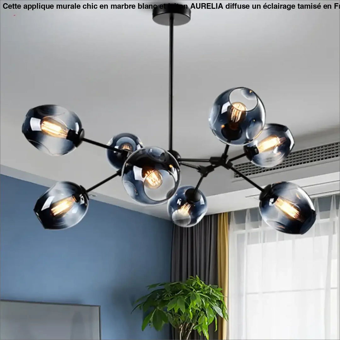 Suspension luminaire alloy en métal noir moderne avec bras articulés et sphères en verre givré pour éclairage vintage