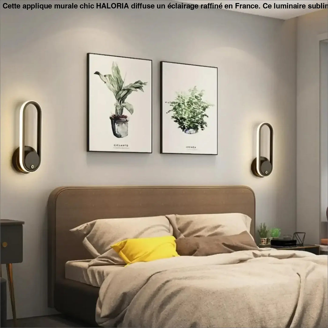 Applique murale chic haloria en métal moderne avec design ovale élégant et éclairage d’ambiance chaleureux