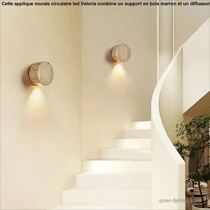 Applique murale ronde LED à l'effet pierre volcanique beige

