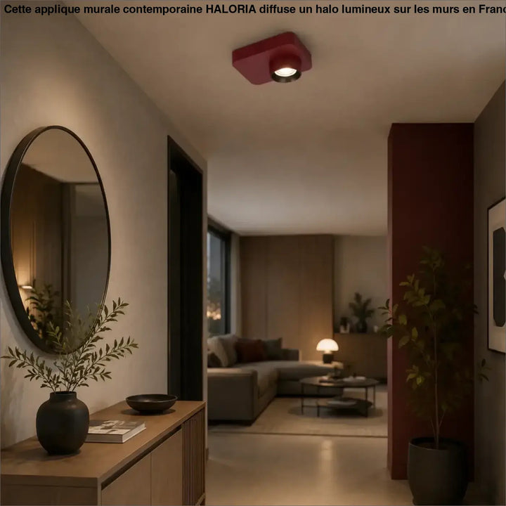 Luminaire plafonnier axio style contemporain rouge avec diffuseur orientable et ampoule encastrée circulaire