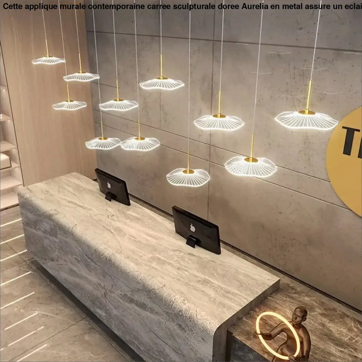 Suspension luminaire led en verre support noir design lotus