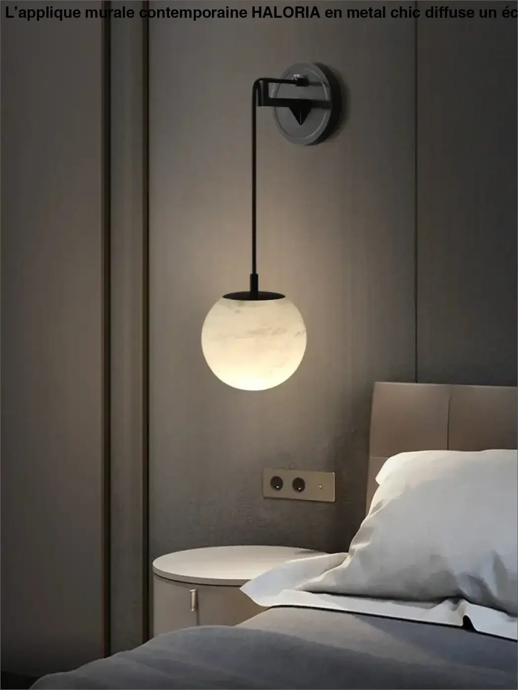 Applique murale noura noire élégante avec globe en verre translucide lumineux montée au mur