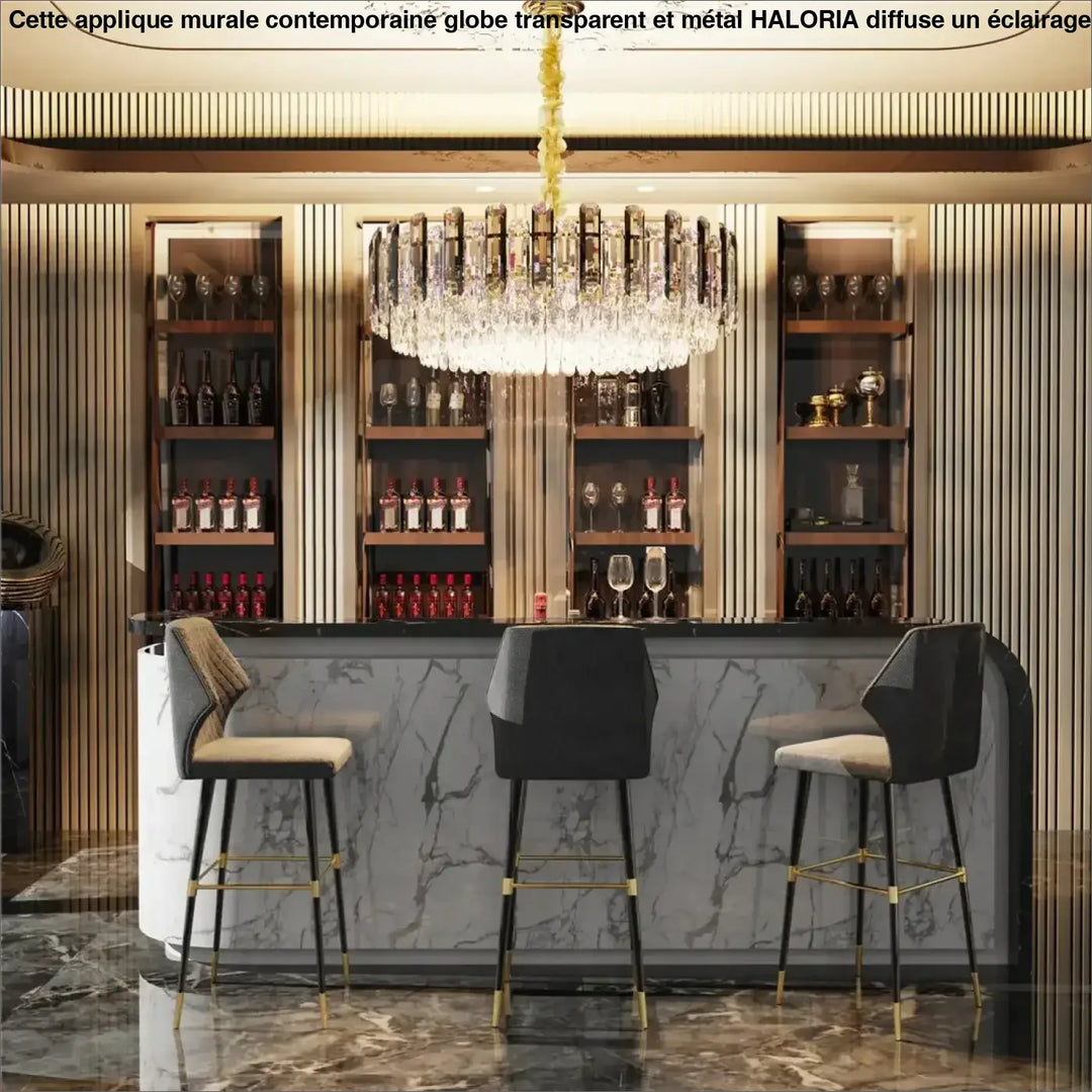 Suspension moderne rond cristal argenté raffinée pour salon