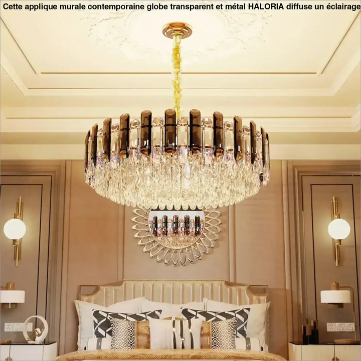 Suspension moderne rond cristal argenté raffinée pour salon