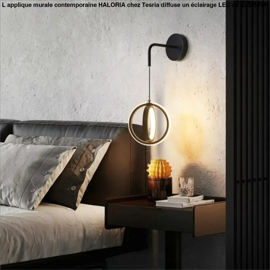 Applique murale contemporaine haloria noire avec anneau lumineux circulaire design moderne pour murale contemporaine