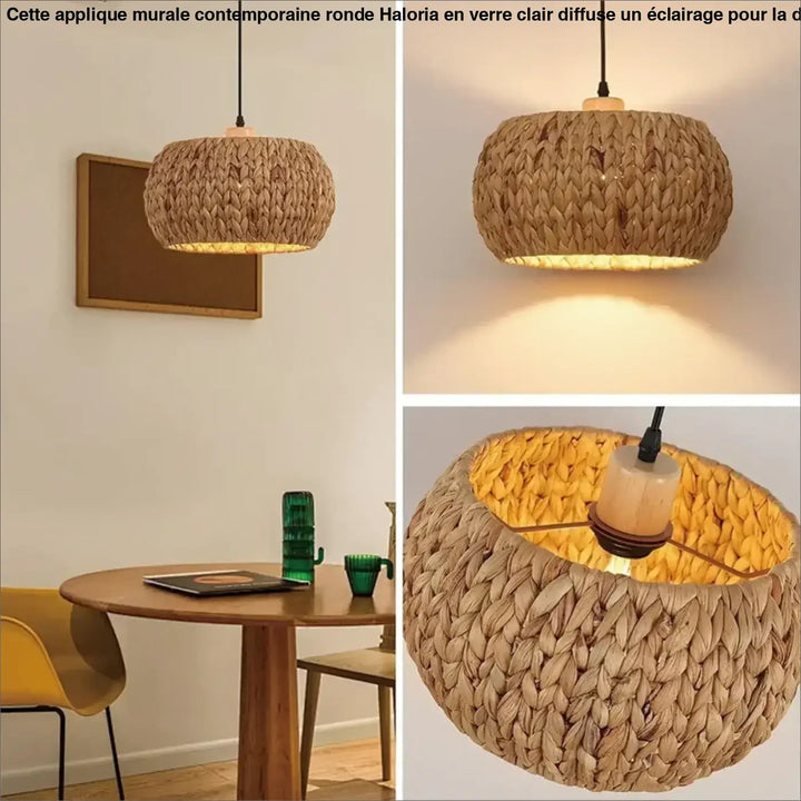 Suspension bohème en fibres végétales beige style naturel