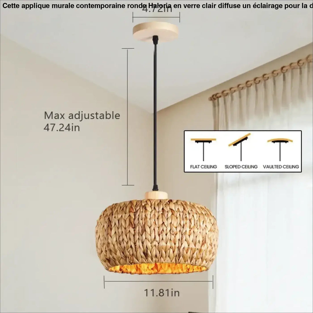 Suspension bohème en fibres végétales beige style naturel