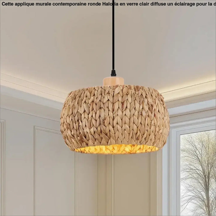 Suspension bohème en fibres végétales beige style naturel