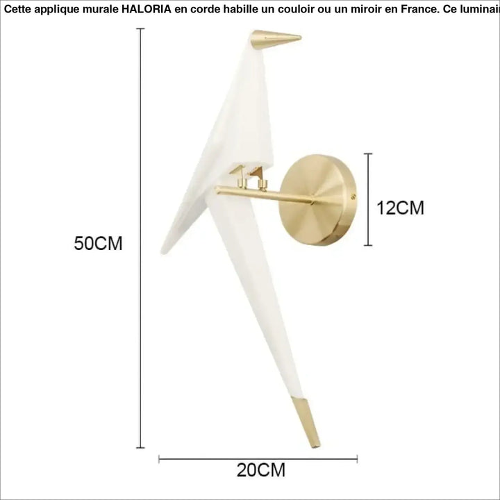 Applique murale moderne en forme de grue origami blanche avec accents métalliques dorés pour long d un couloir ou autour d un miroir