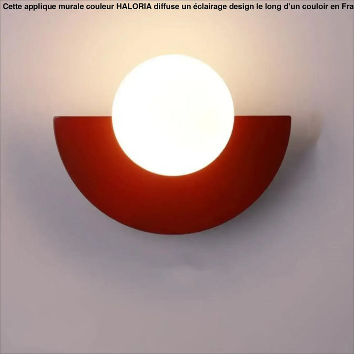 Applique murale couleur haloria moderne rouge demi-circulaire avec ampoule sphérique blanche éclatante