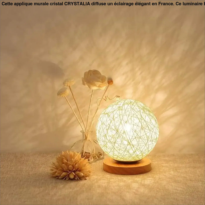 Applique murale cristal crystalia lampe sphérique à motif tissé vert et blanc sur socle en bois