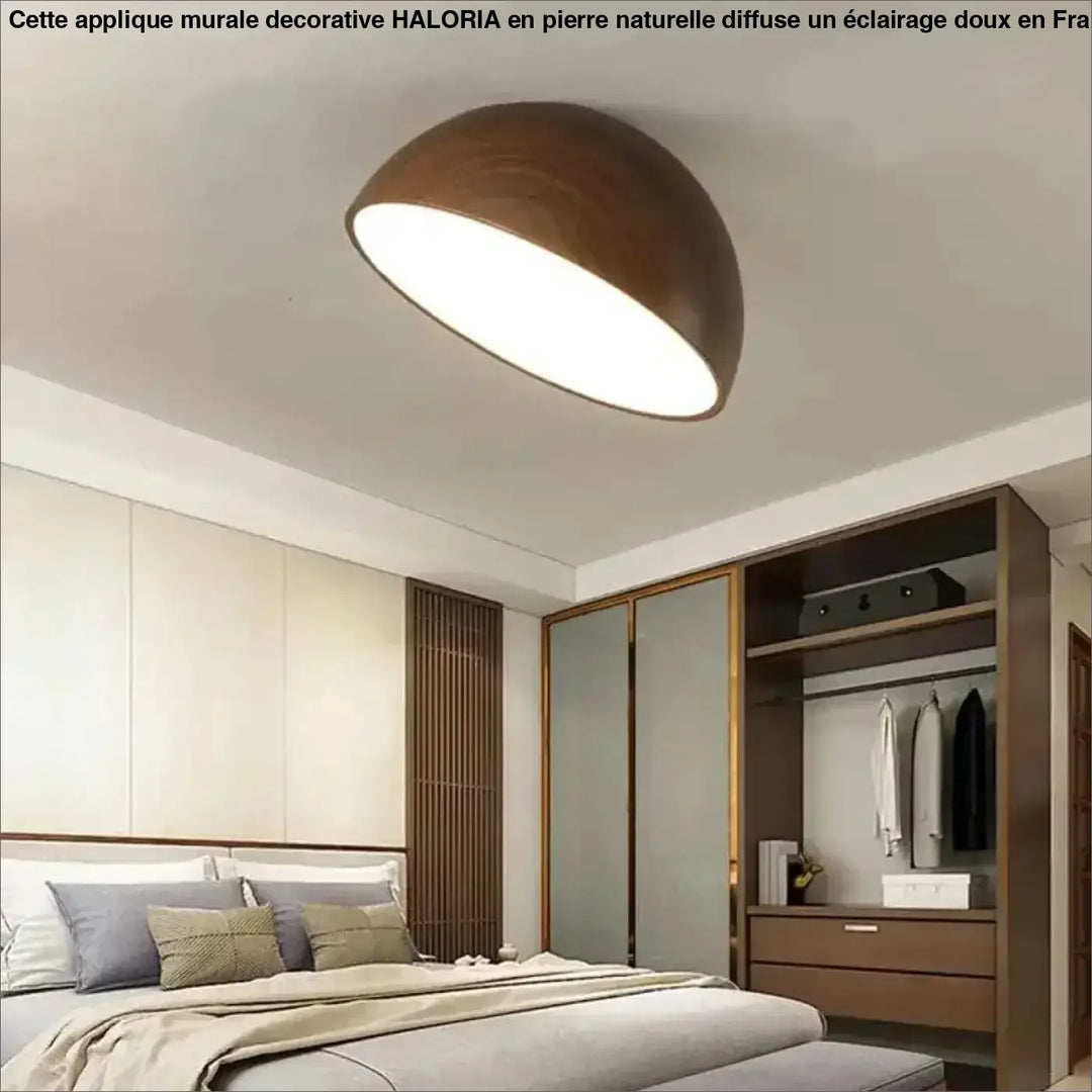 Plafonnier demi sphère bois led design moderne naturel