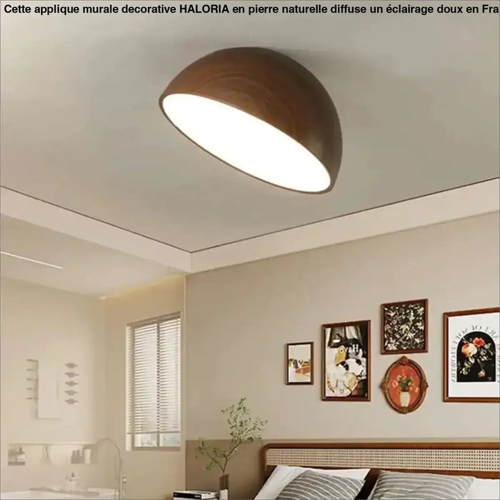 Plafonnier demi sphère bois led design moderne naturel