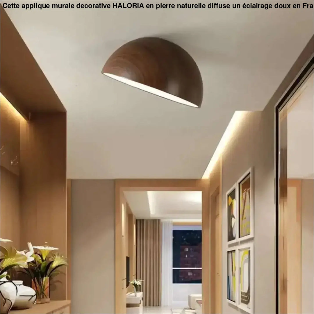 Plafonnier demi sphère bois led design moderne naturel