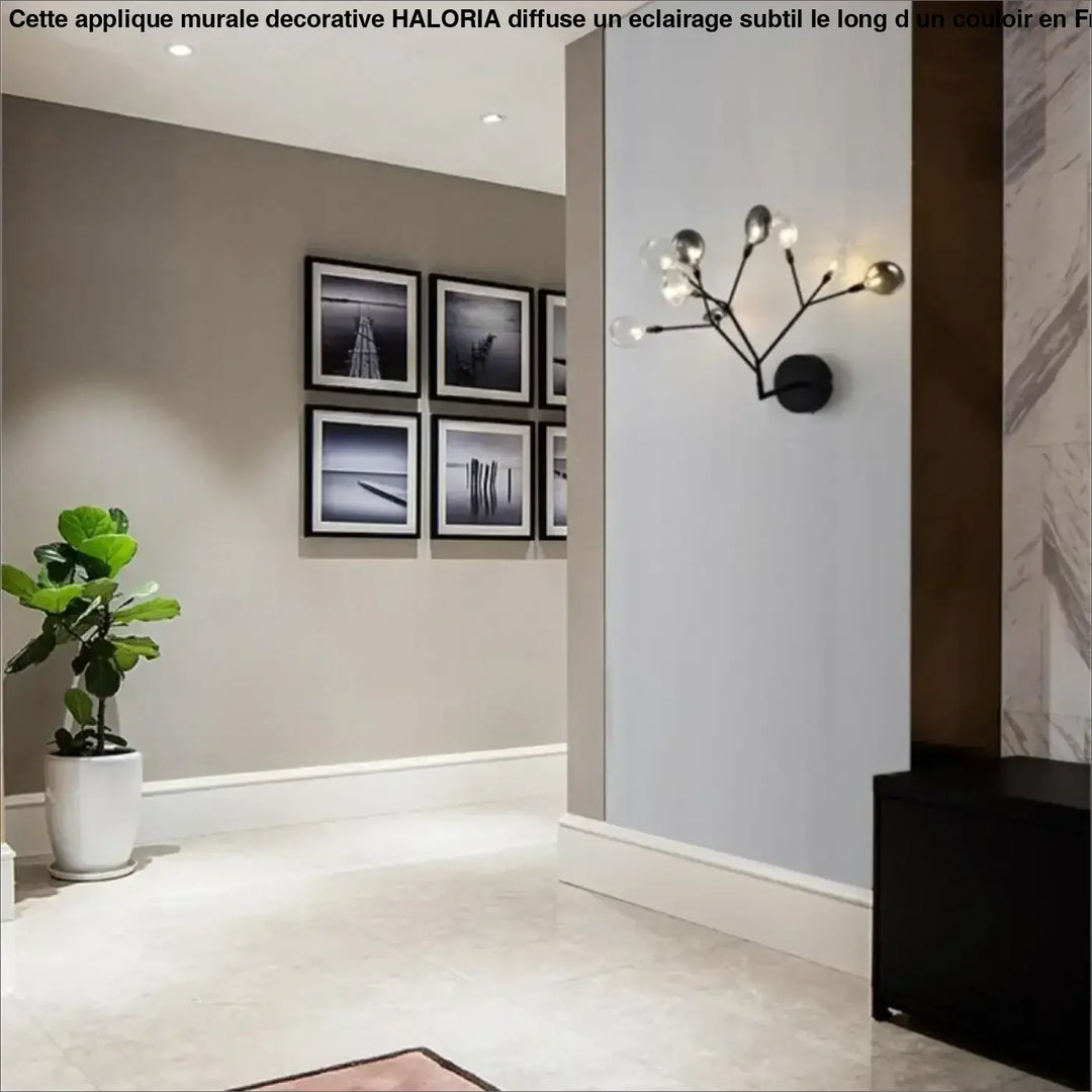 Applique murale decorative haloria en branche noire avec globes en verre dépoli pour un éclairage élégant murale decorative