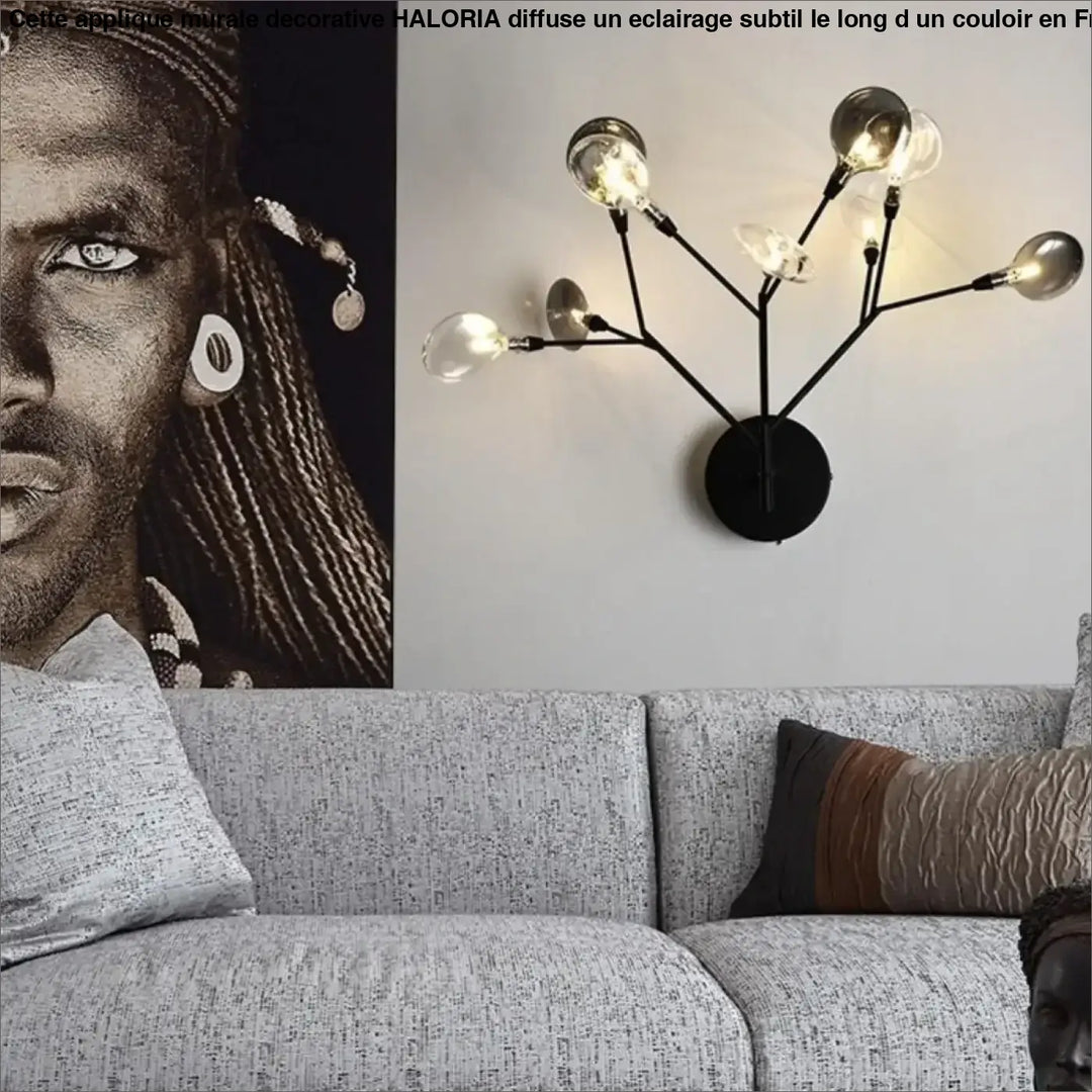 Applique murale decorative haloria en metal noir avec plusieurs ampoules apparentes pour eclairage mural moderne