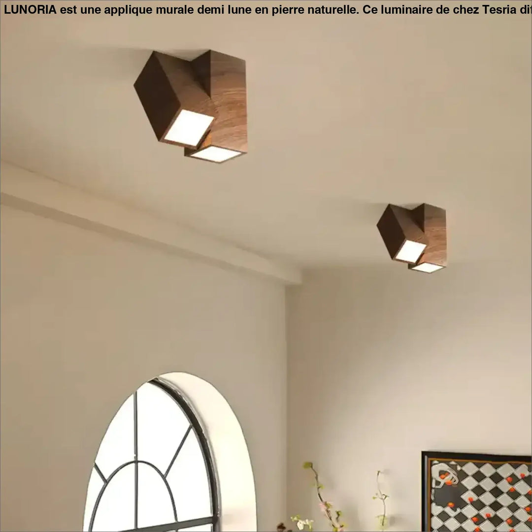 Applique murale demi lune en pierre naturelle avec éclairage led et finition bois foncé pour un éclairage moderne