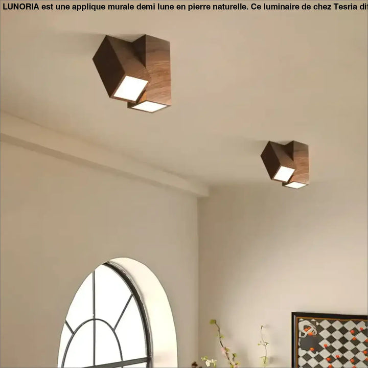 Applique murale demi lune en pierre naturelle avec éclairage led et finition bois foncé pour un éclairage moderne