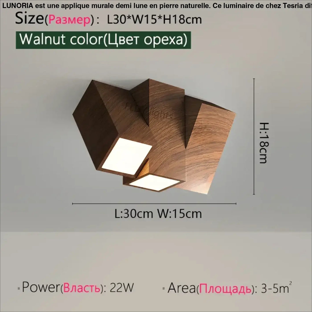 Applique murale demi lune lunoria en pierre naturelle avec éclairage moderne et design en bois noyer
