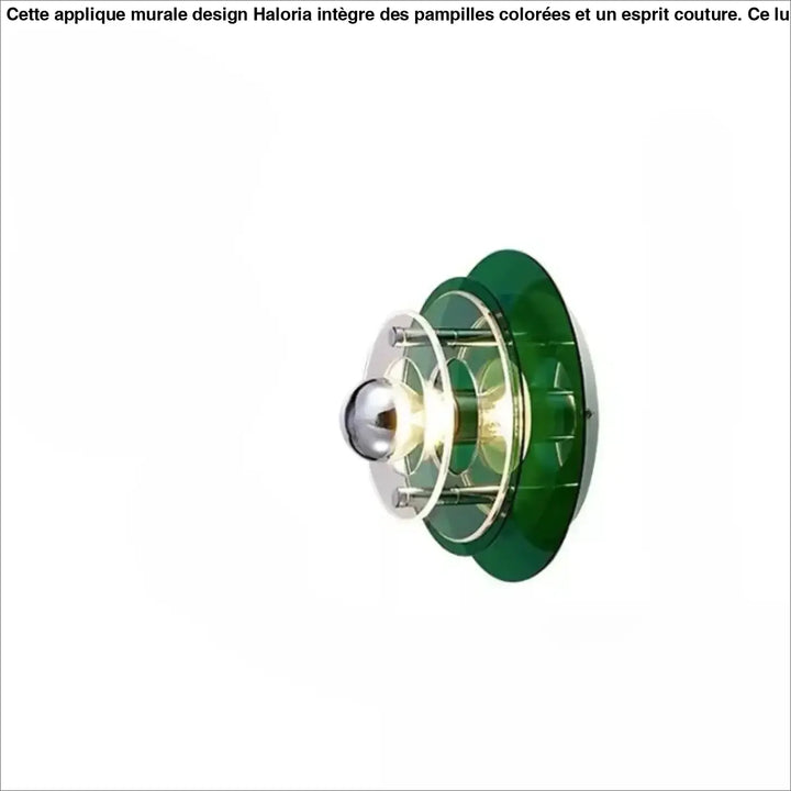 Applique murale azylo en verre vert et chrome avec design concentrique circulaire inspirée d un ufo flying saucer