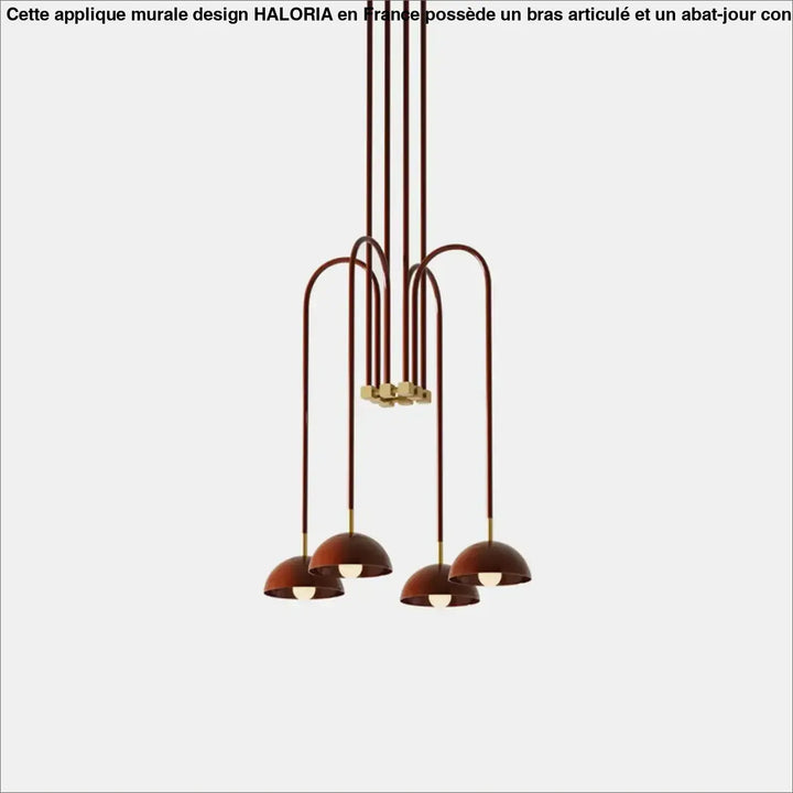Suspension luminaire rUMIA en bronze moderne avec bras métalliques courbes et abat-jours en dôme pour une présence spectaculaire